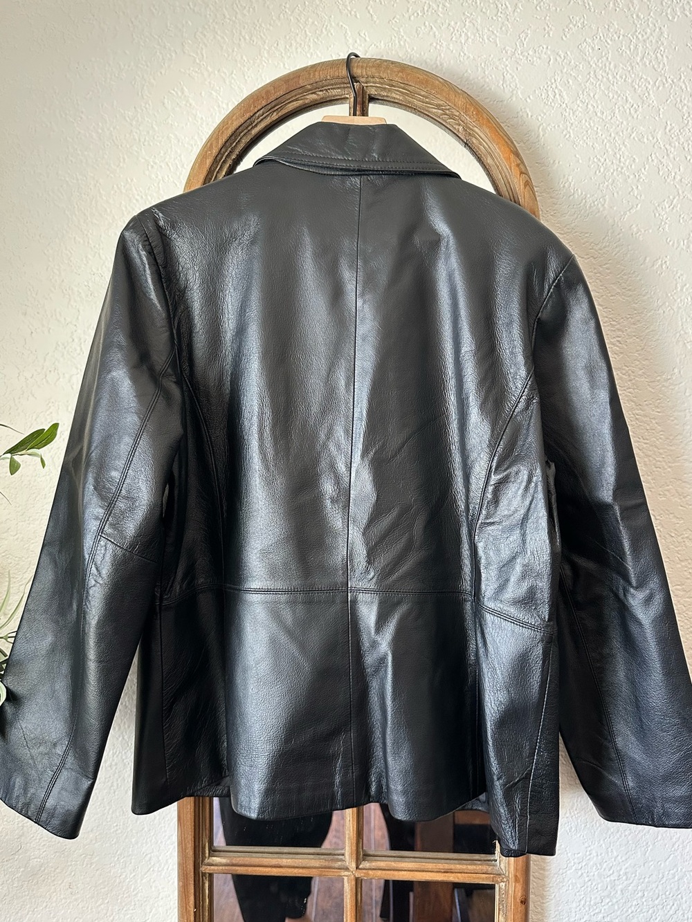 Worthington Genuine Leather Jacket Black Zip Front Tailored Blazer Coat Large - Picture 3 of 9